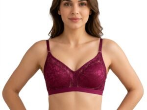 Zawah women's maroon floral lace full coverage bra front view