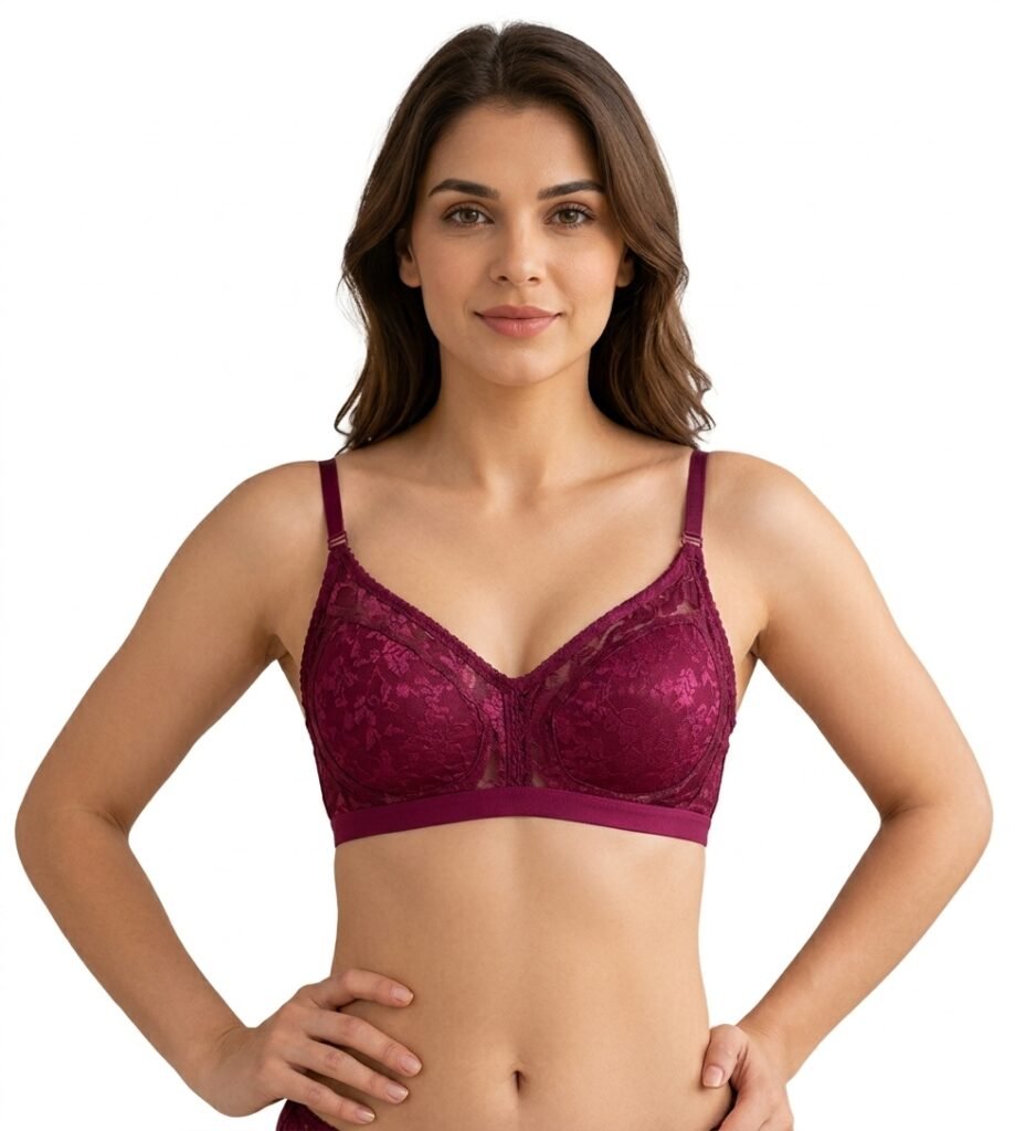 Zawah women's maroon floral lace full coverage bra front view