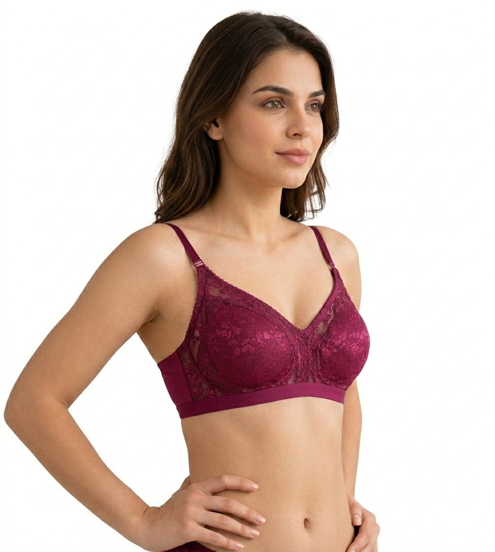 Zawah women's maroon floral lace full coverage bra
