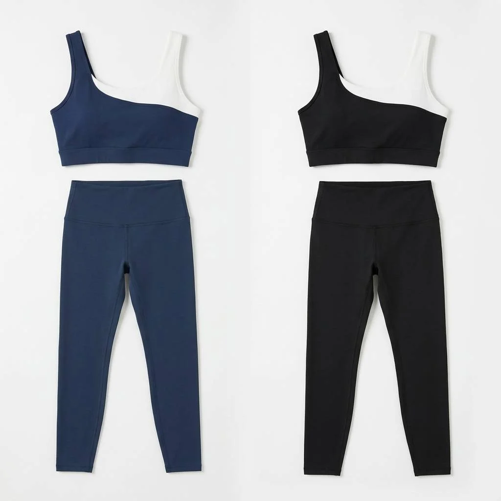 Women’s Asymmetrical Two-Tone Activewear Set | Sports Bra & High-Waist Leggings - Image 4
