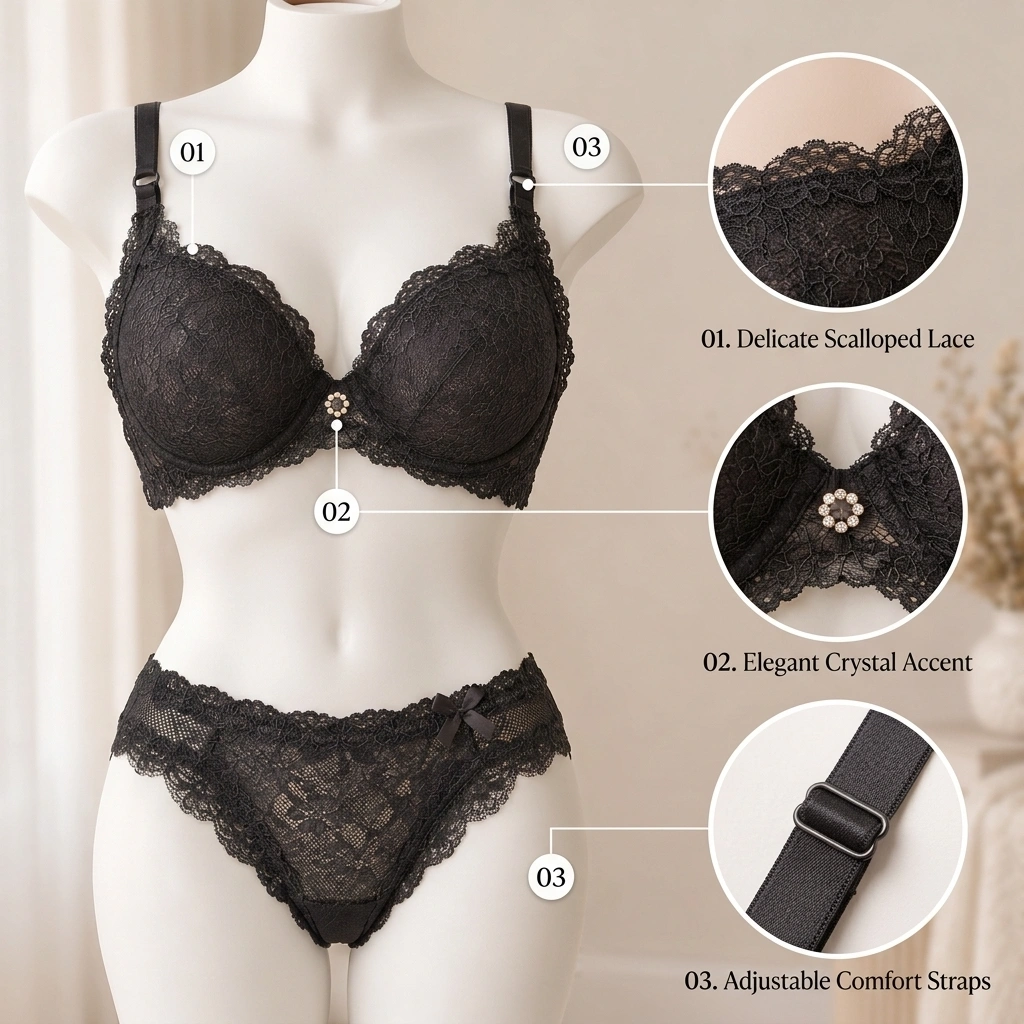 Women’s Black Lace Bra and Panty Set – Elegant Floral Lace Lingerie Set - Image 4