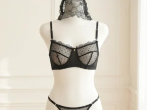 Black Lace Mesh Bra and Panty Set