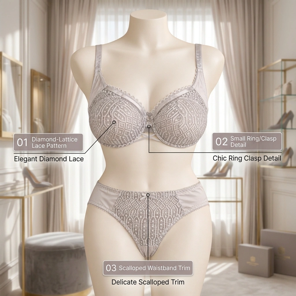 Diamond Lace Bra and Panty Set – Elegant Geometric Lingerie - Image 6