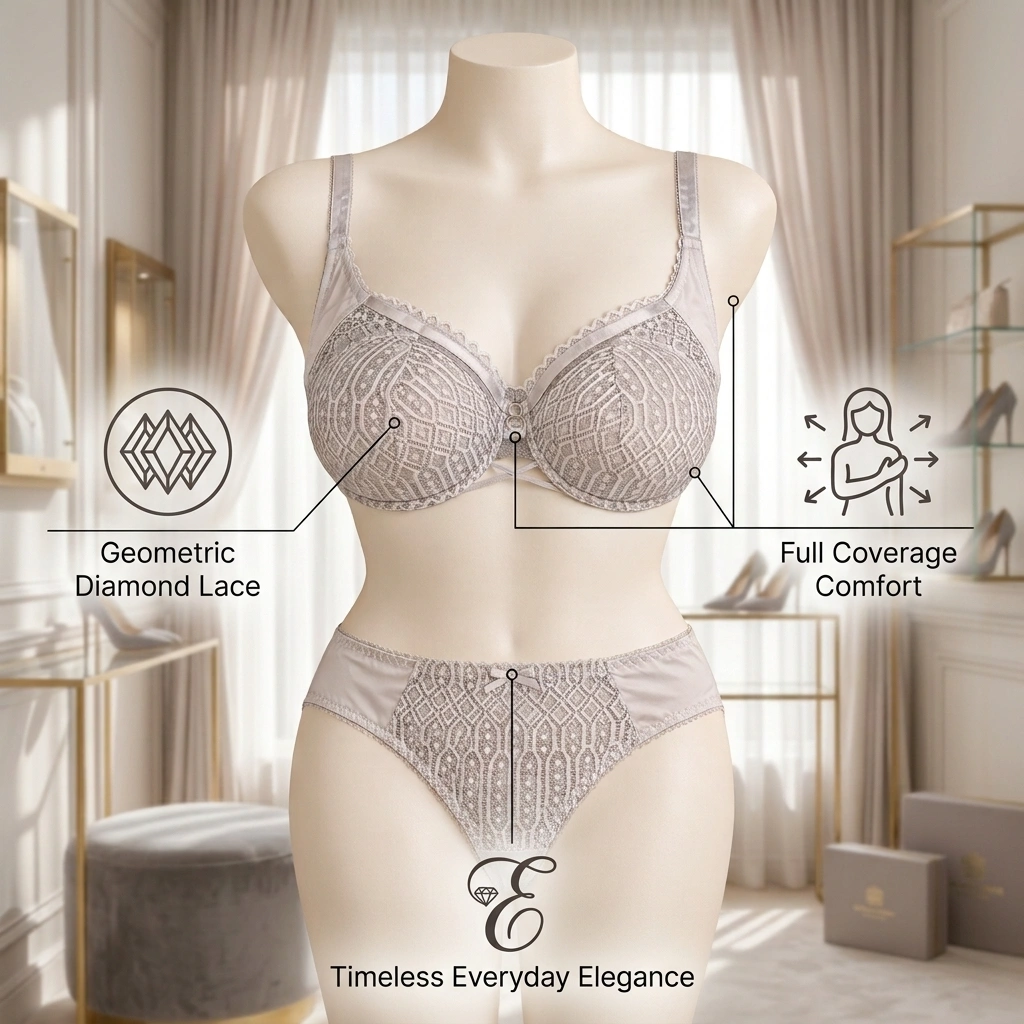 Diamond Lace Bra and Panty Set – Elegant Geometric Lingerie - Image 4