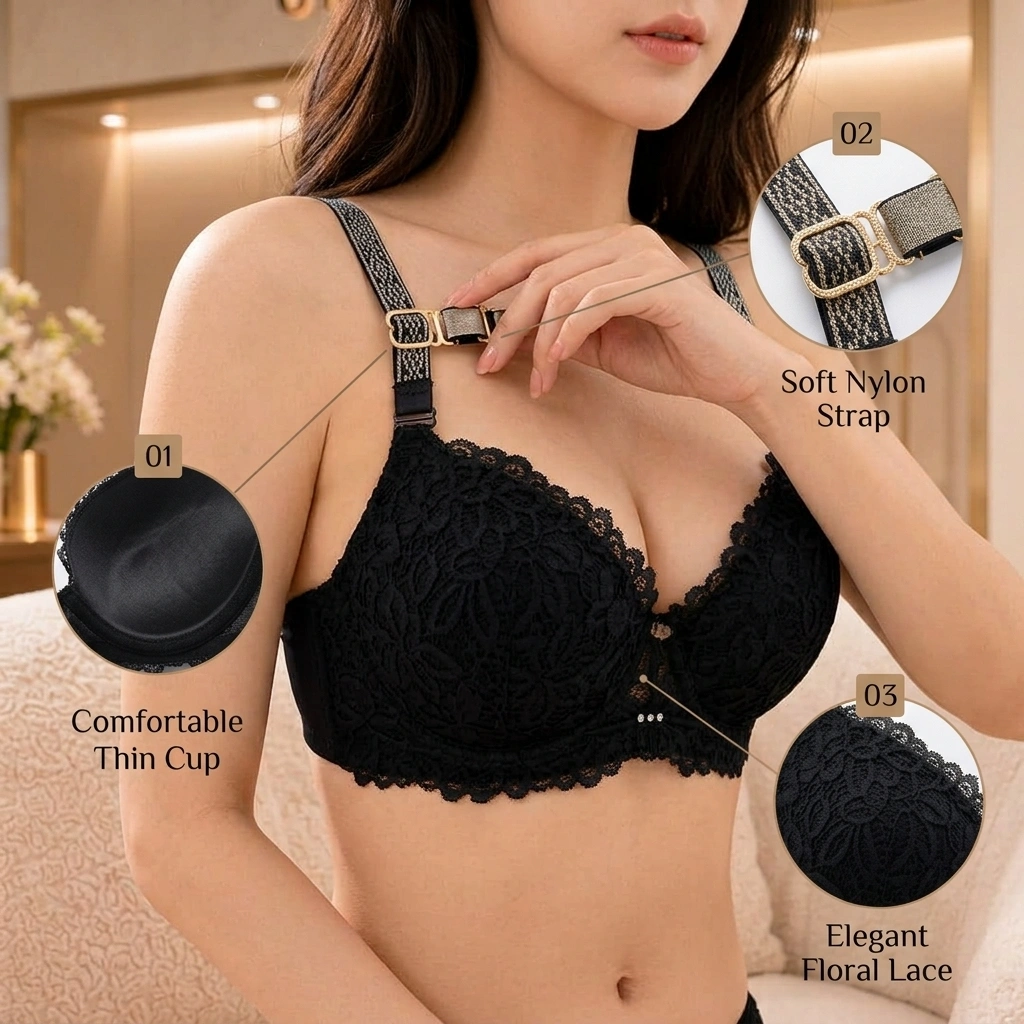 Floral Lace Thin Cup Bra for Women - Image 2