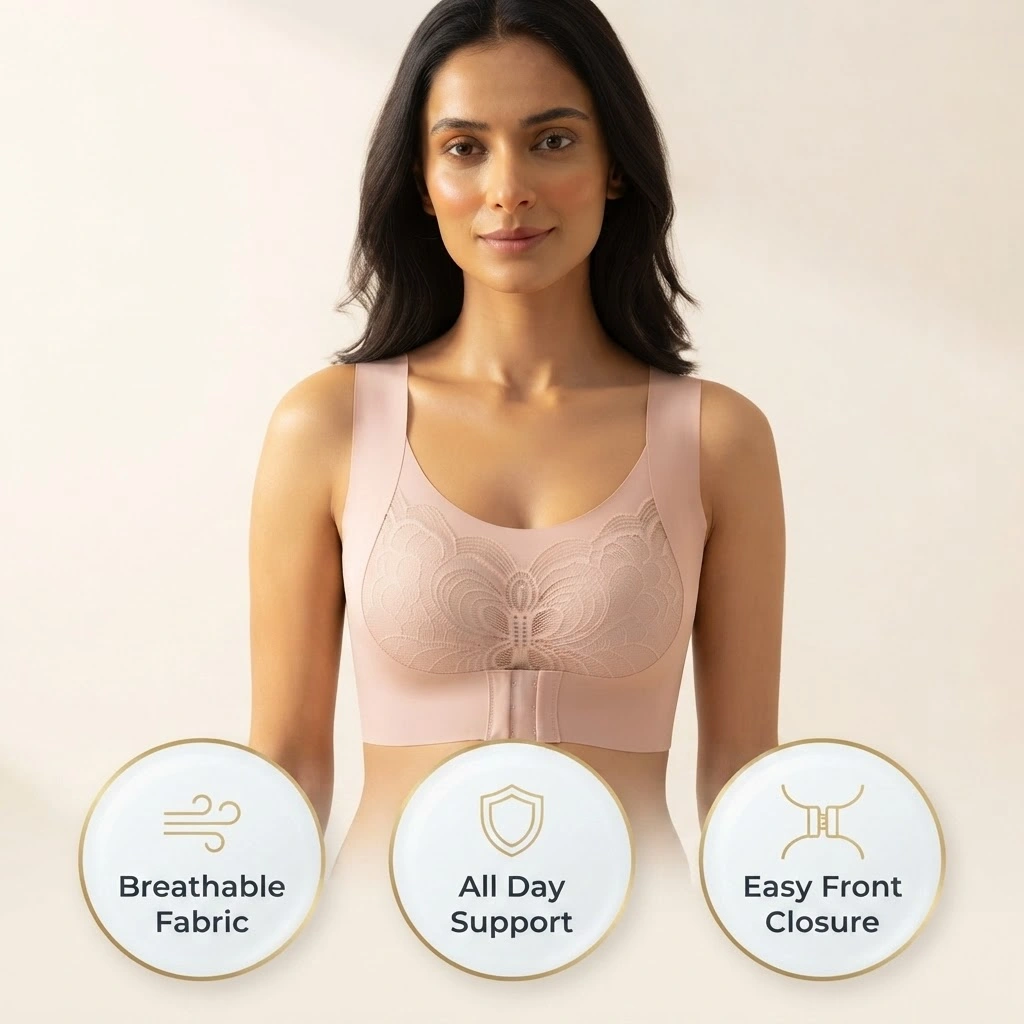 Women’s Front Closure Wireless Bra – Breathable Floral Lace Comfort Bra - Image 7