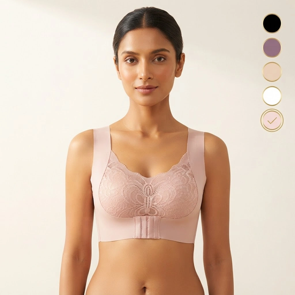 Women’s Front Closure Wireless Bra – Breathable Floral Lace Comfort Bra - Image 3