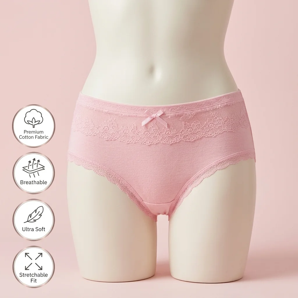 Lace Trim Cotton Panties with Premium Cotton Fabric and Breathable Fit