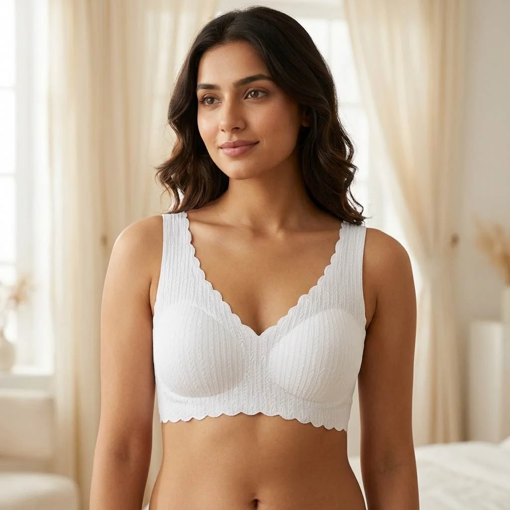 White Seamless Bra – Soft Ribbed Comfort Bralette - Image 2