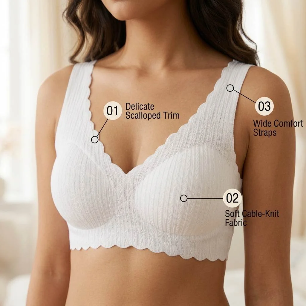 White Seamless Bra – Soft Ribbed Comfort Bralette - Image 3