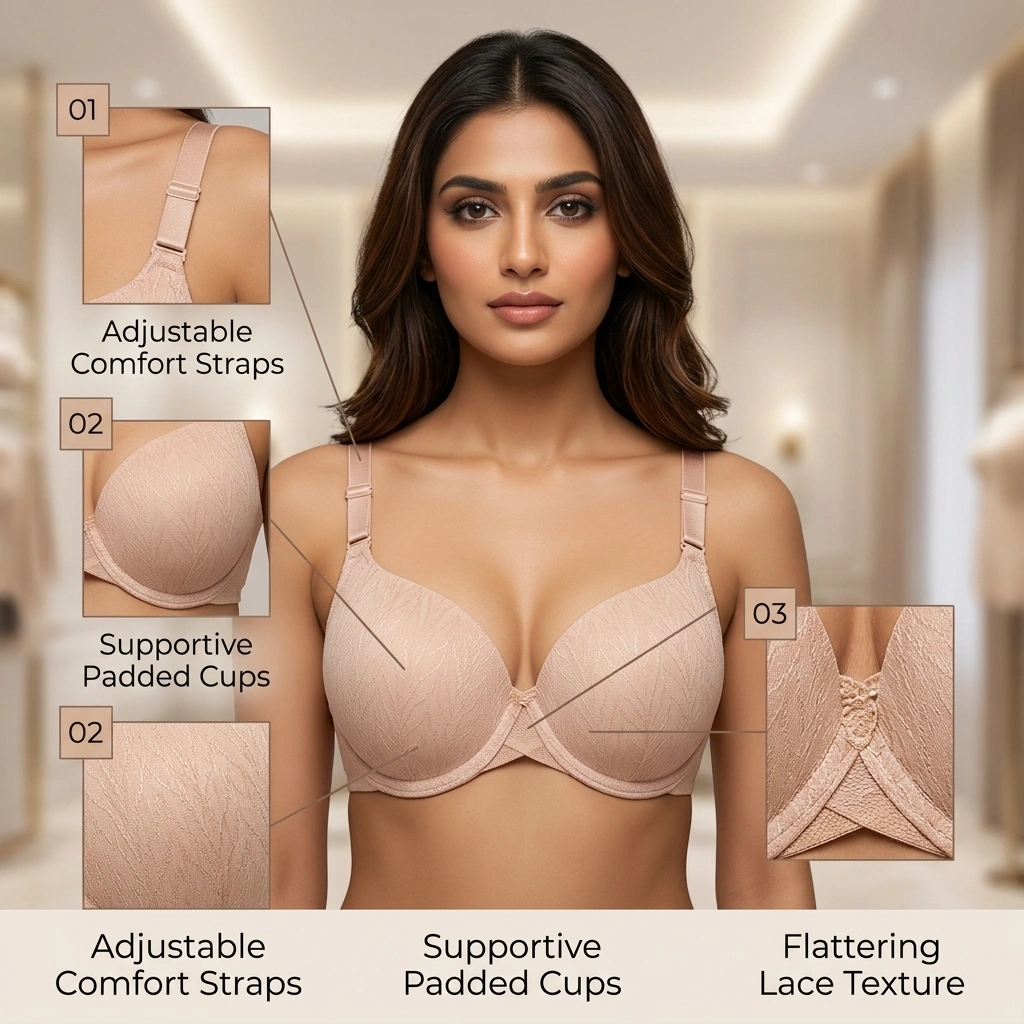 Women’s padded lace bra with adjustable straps and supportive cups