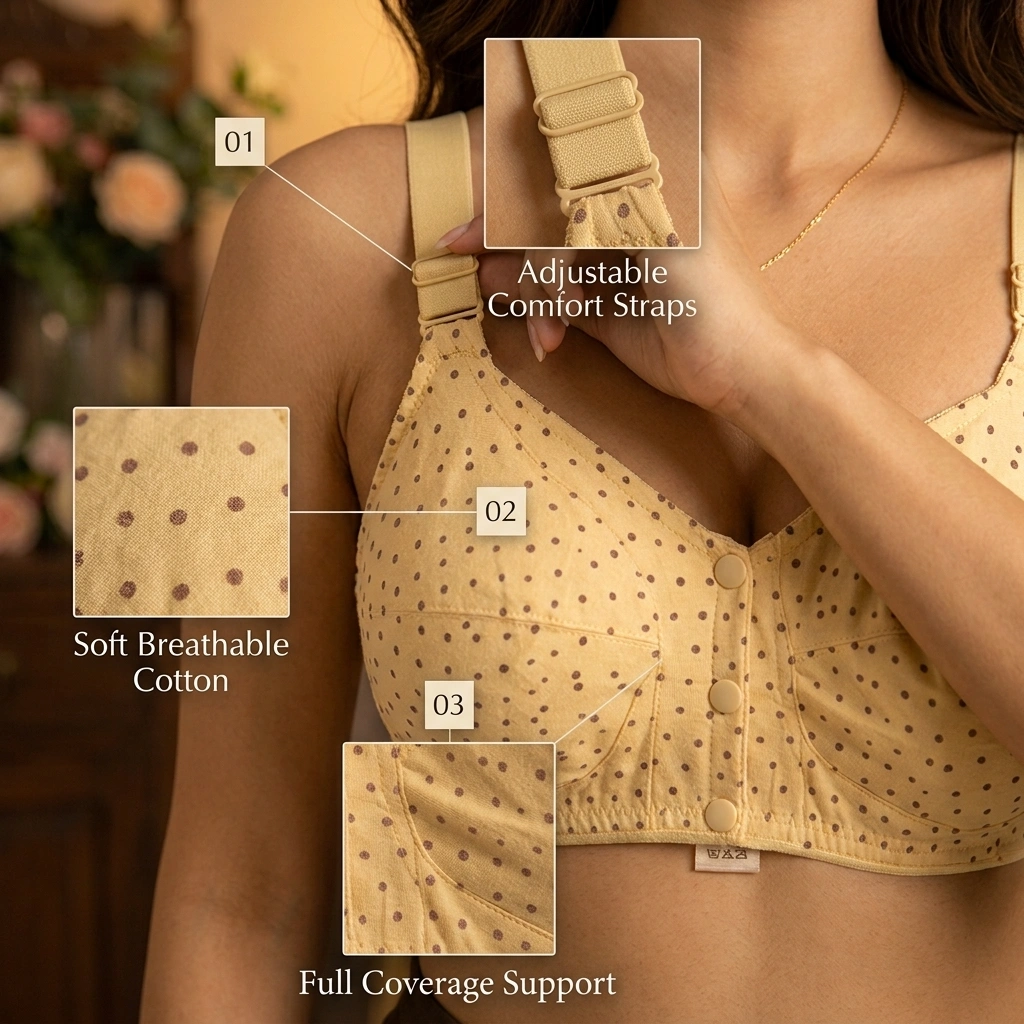 Women’s Cotton Full Soft Breathable Polka Dot Bra with Adjustable Straps - Image 2