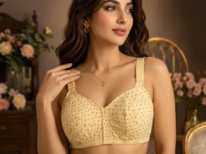 Women’s cotton full coverage bra with adjustable straps and polka dot design