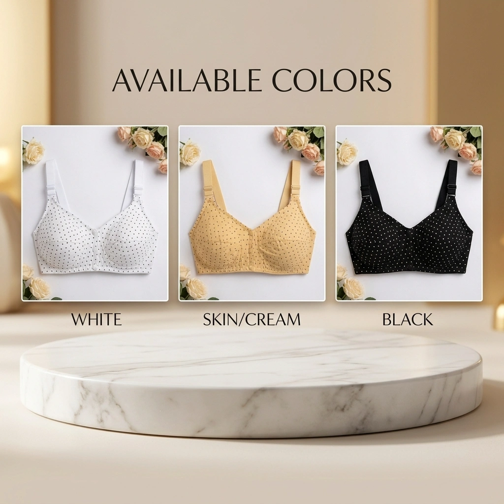 Women’s Cotton Full Soft Breathable Polka Dot Bra with Adjustable Straps - Image 3
