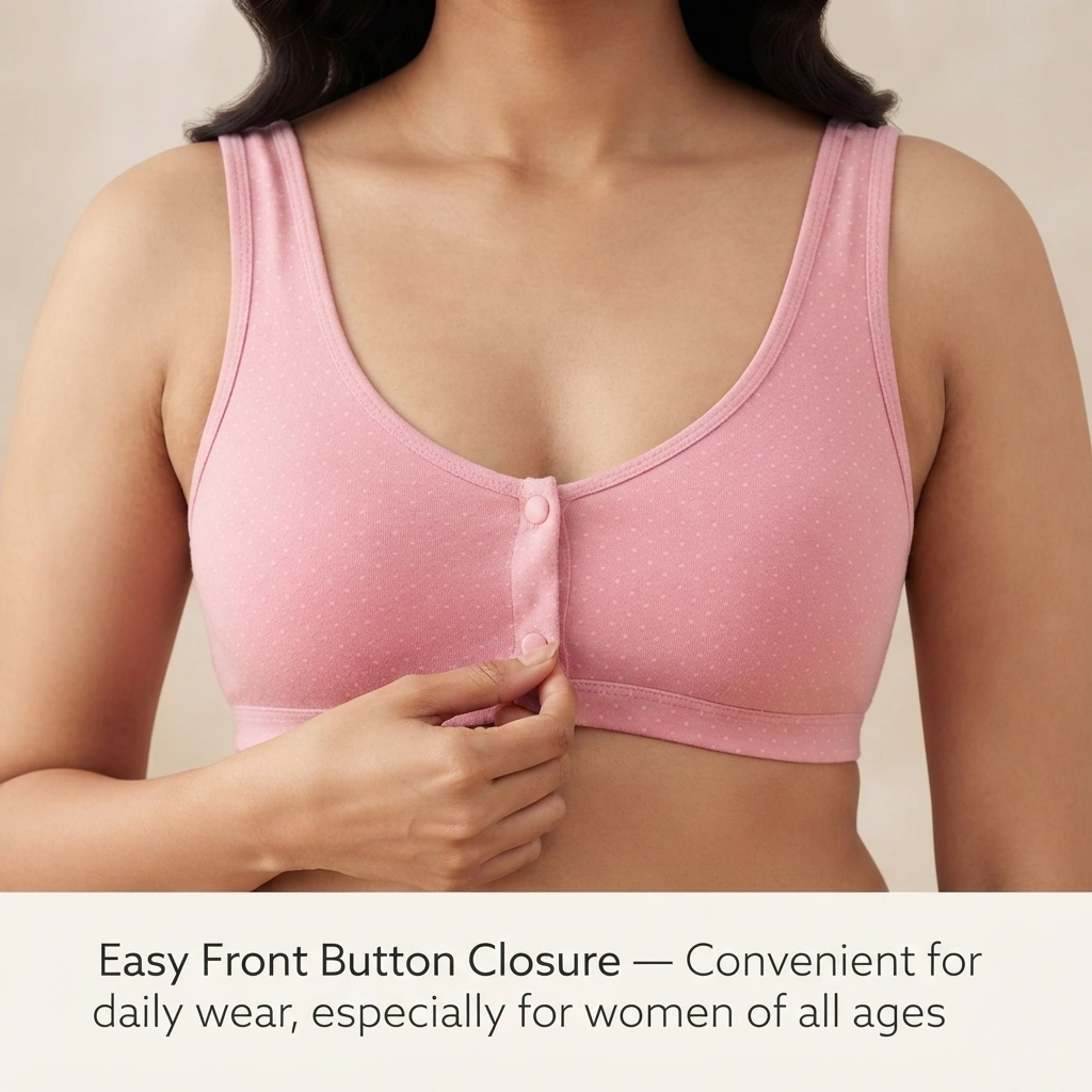 Women’s front open bra with soft breathable stretchable fabric and full coverage support