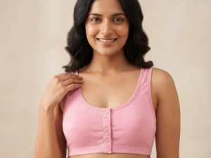 Women’s front open bra with soft breathable stretchable fabric and full coverage support