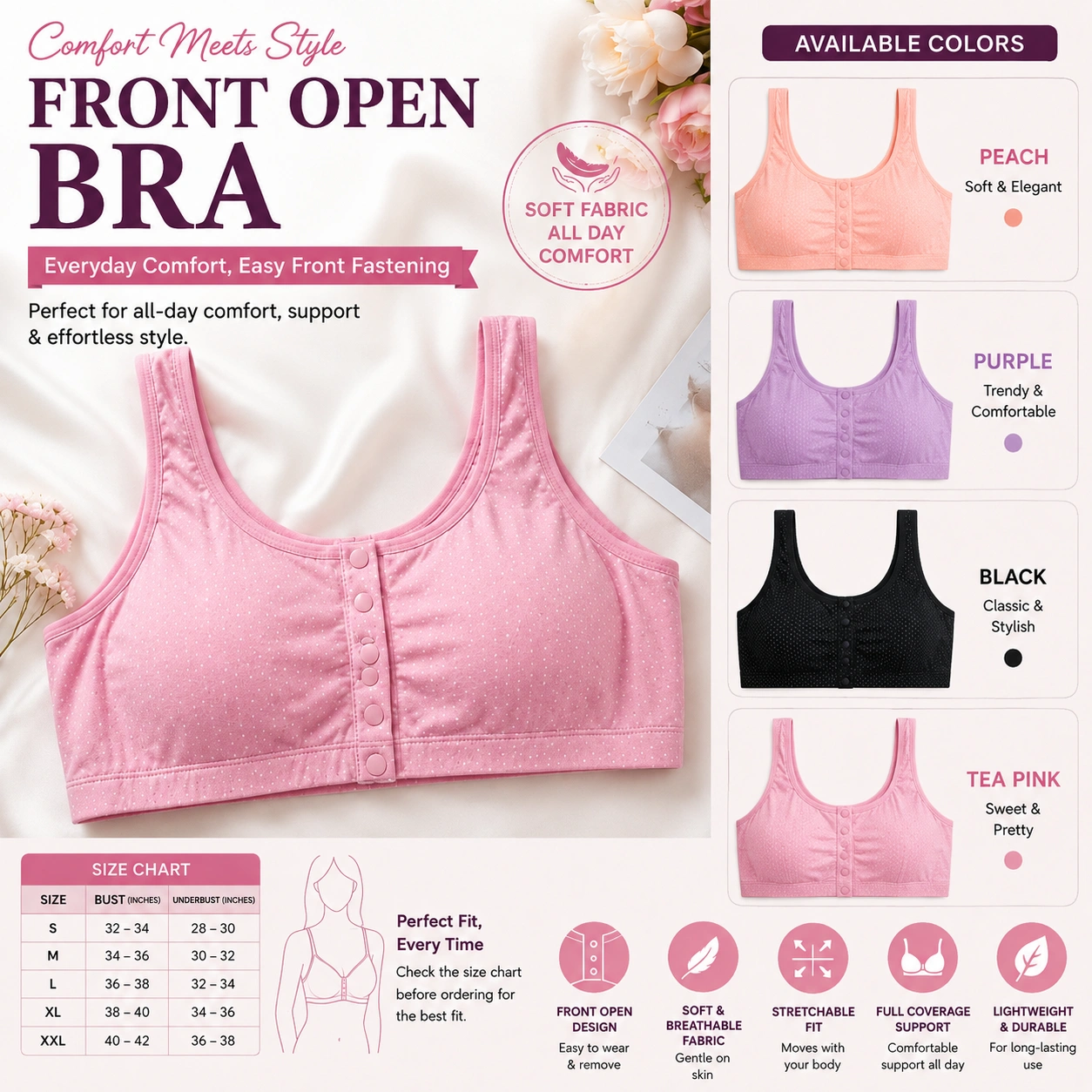 Women’s Front Open Bra | Soft Stretchable Full Coverage Bra - Image 5