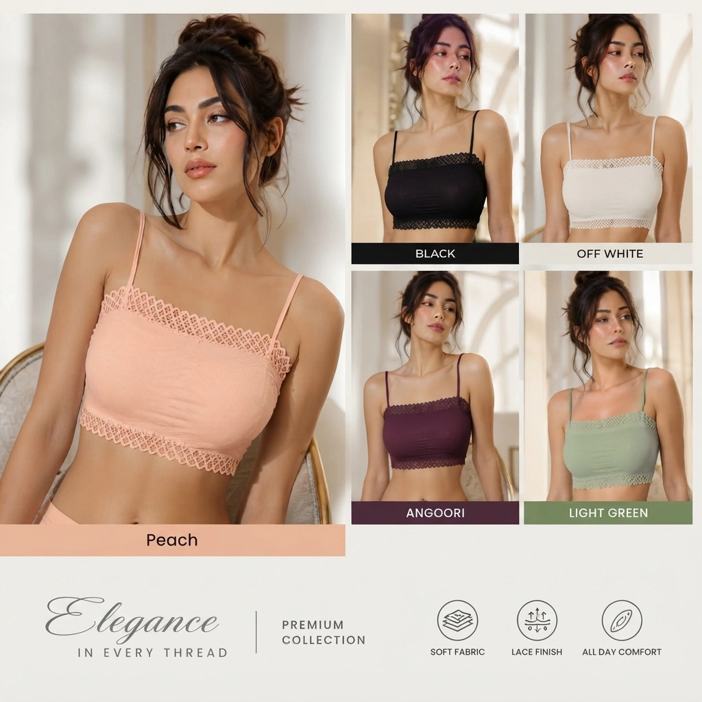 Women’s Seamless Lace Trim Camisole Top | Soft Stretch Comfort Bralette Crop Top - Image 2