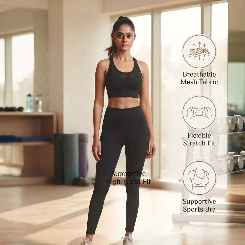 Women’s Sports Bra and Leggings Set – Breathable Mesh Activewear Workout Outfit - Image 5