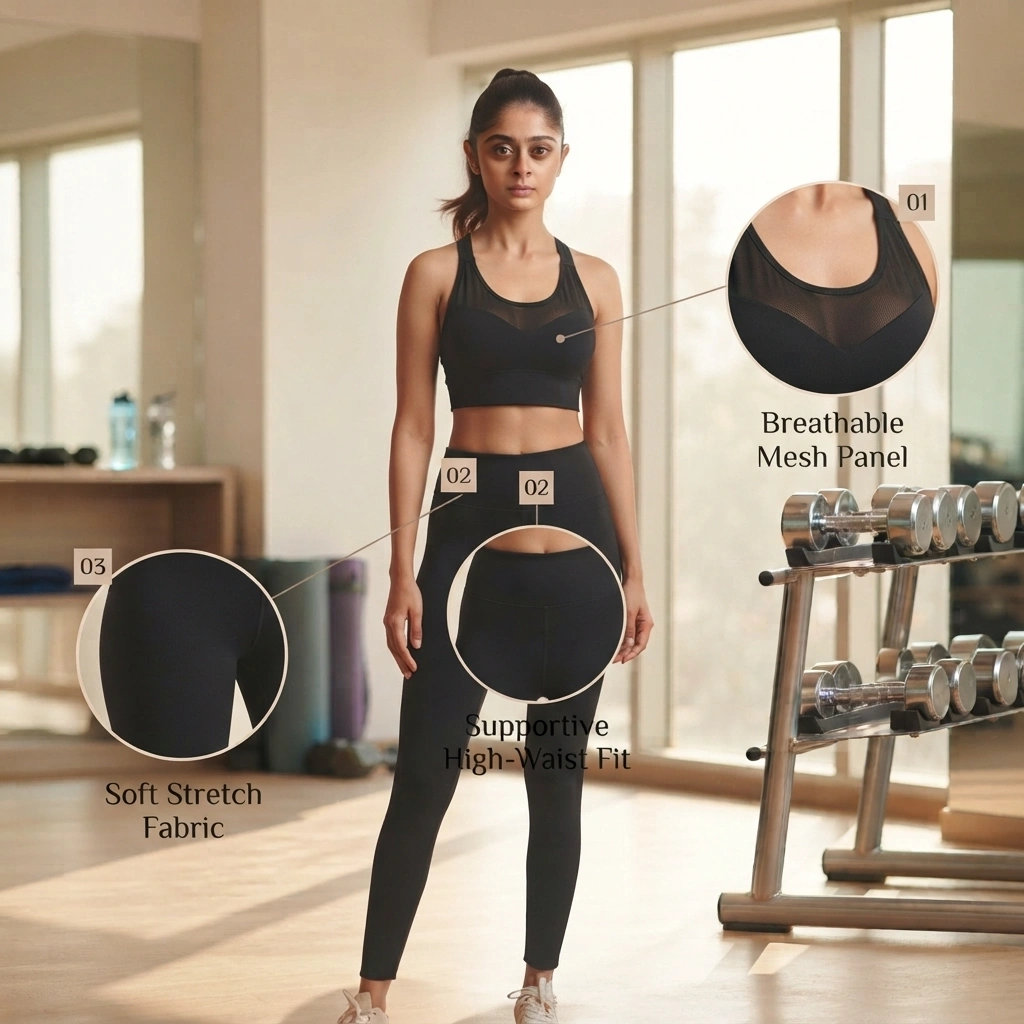 Women’s Sports Bra and Leggings Set – Breathable Mesh Activewear Workout Outfit - Image 4