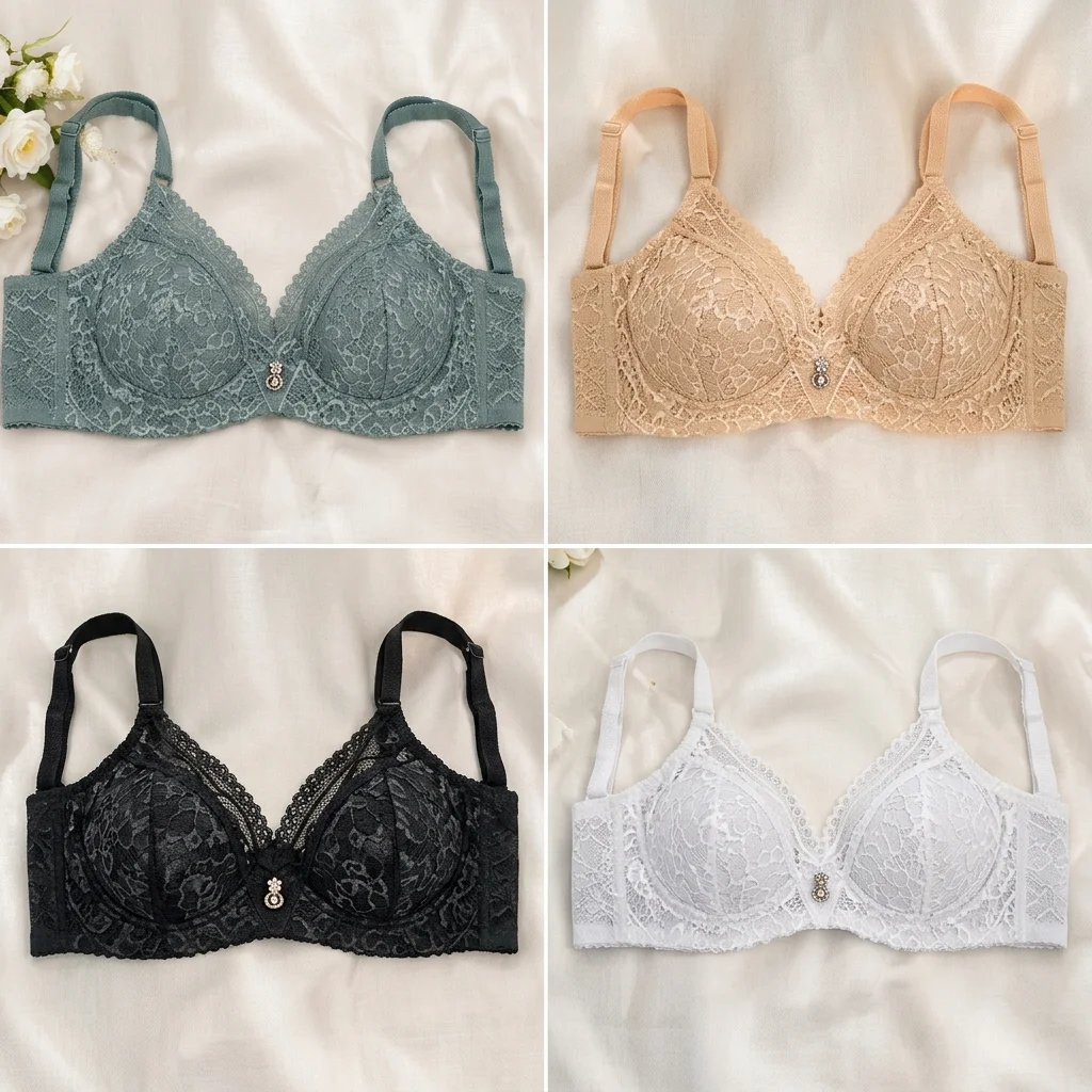 Floral Lace Full Coverage Wireless Bra - Image 3