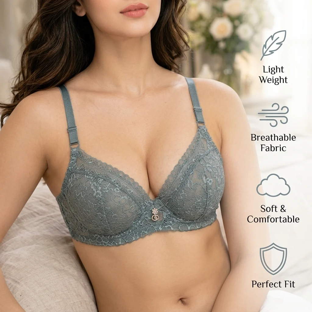 Floral Lace Full Coverage Wireless Bra - Image 2