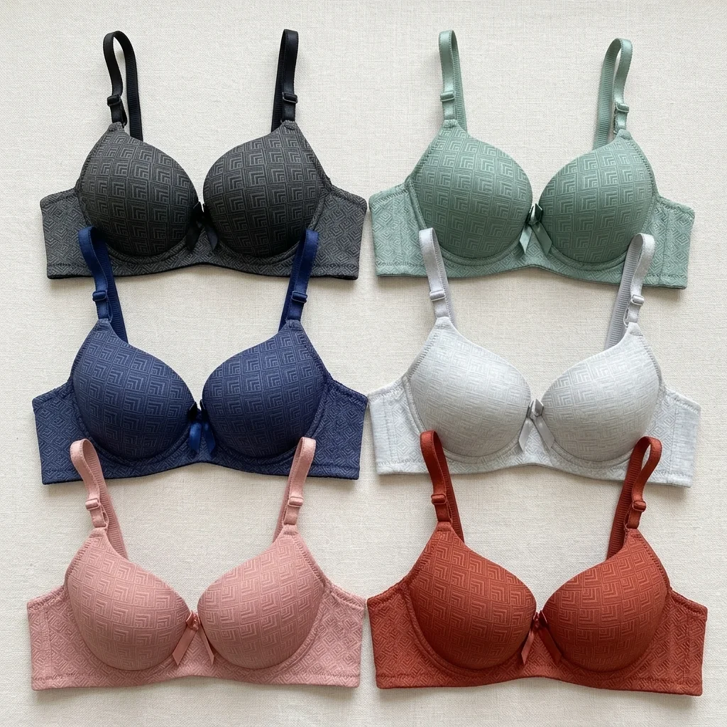 Full Coverage Textured Wireless Bra, Soft Cotton Bra (6 Colors) - Image 2