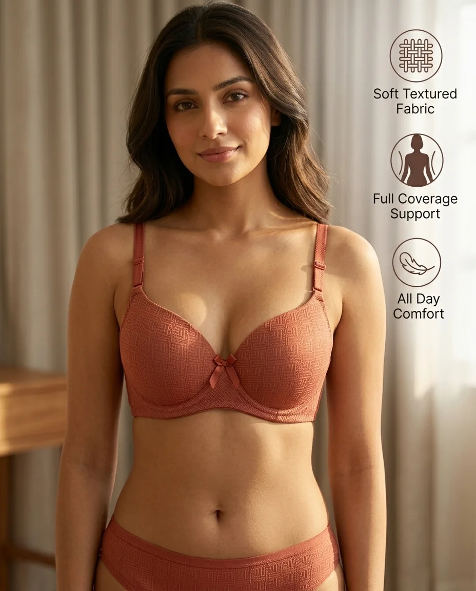 Full Coverage Textured Wireless Bra in Charcoal, Mint Green, Navy, Light Grey, Pink, and Terracotta