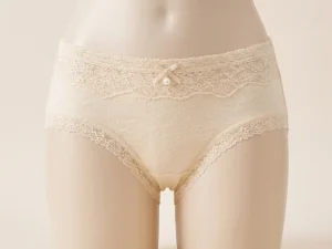 Nude Beige Lace Trim Cotton Panties highlighting Premium Lace Border, Ultra Soft, Premium Cotton Fabric, and Stretchable Fit features