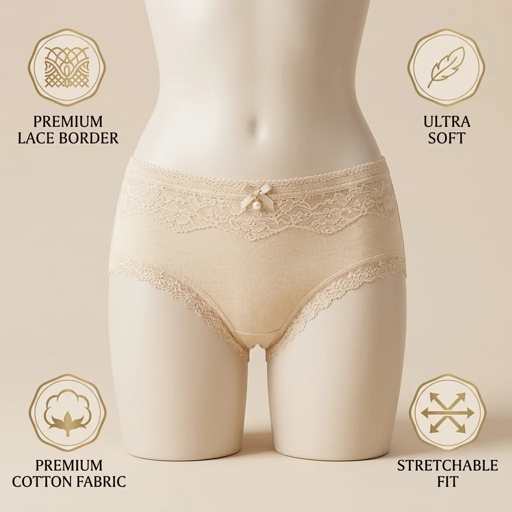 Lace Trim Cotton Panties (Pack of 6) - Image 3