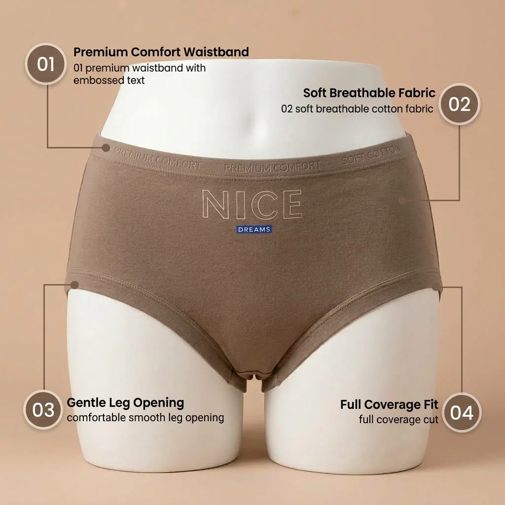 NICE DREAMS Women’s Cotton Briefs, 5 Colors - Image 5
