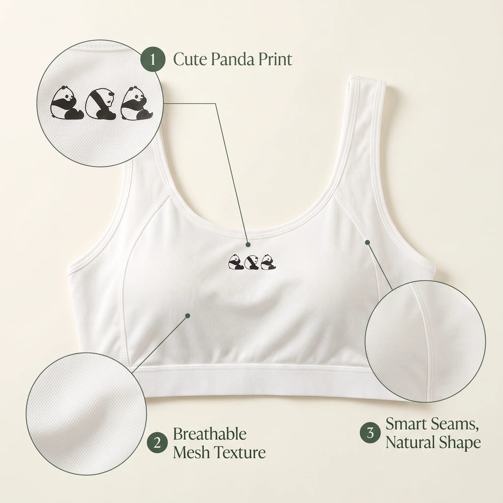 Panda Print Mesh Bra White Women's Comfort Bra - Image 4