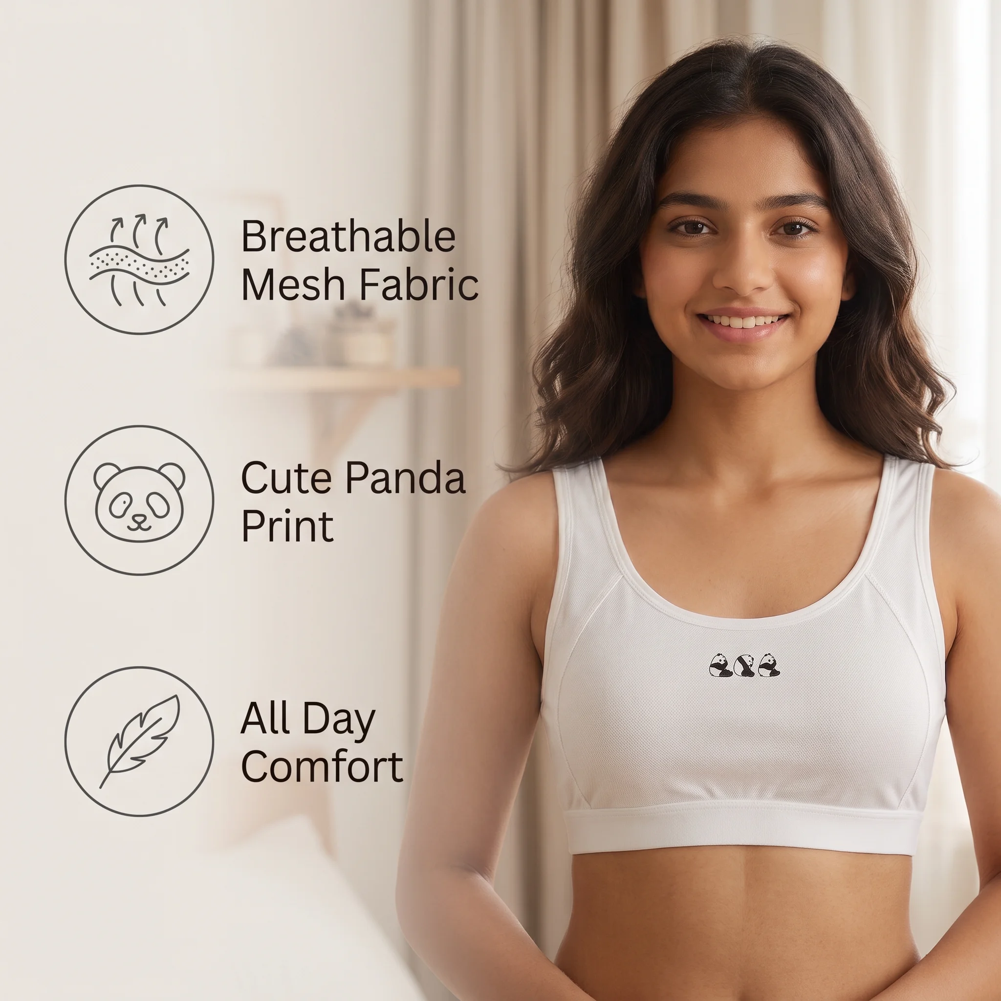 Panda Print Mesh Bra White Women's Comfort Bra - Image 3