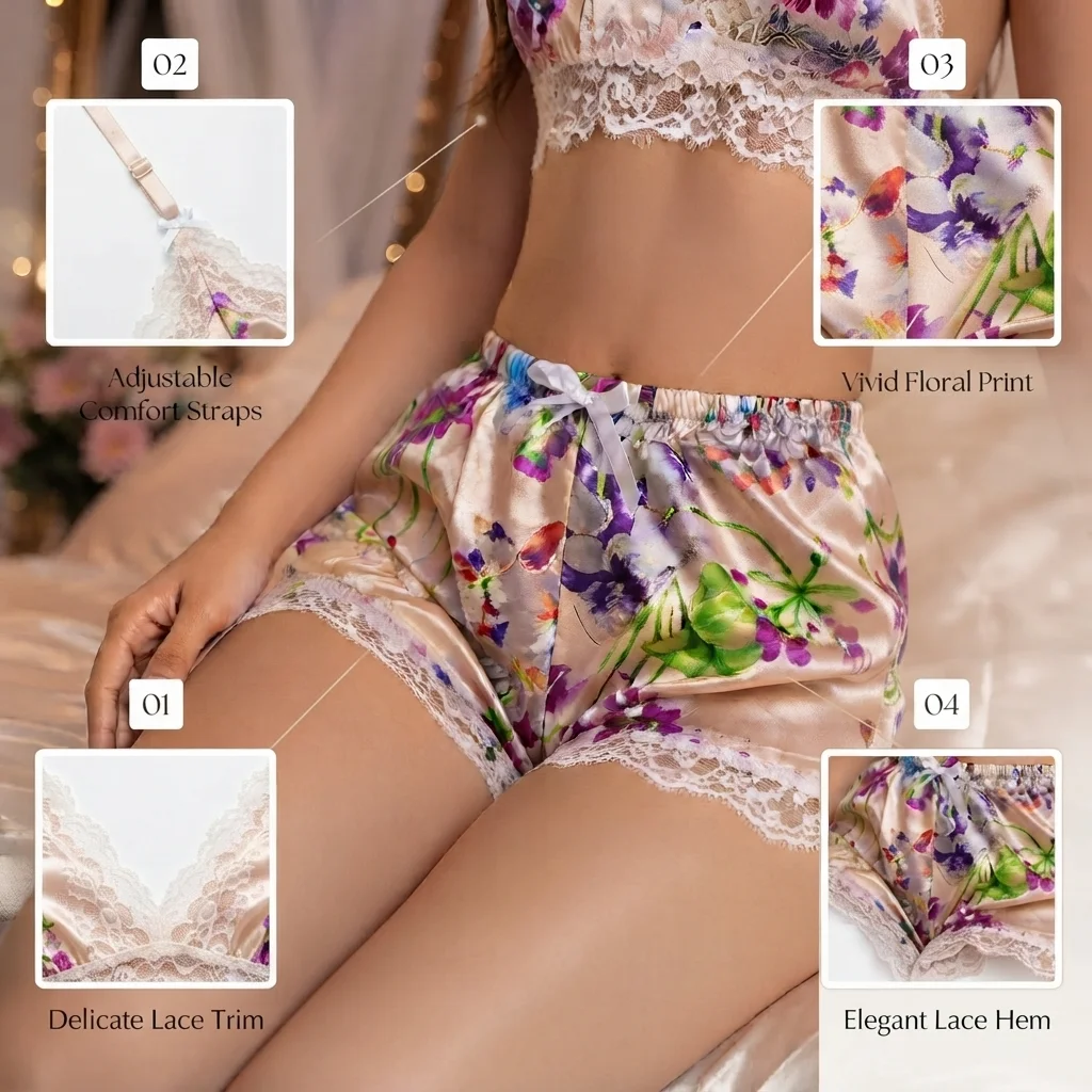 Women’s Satin Floral Short Set - Image 2