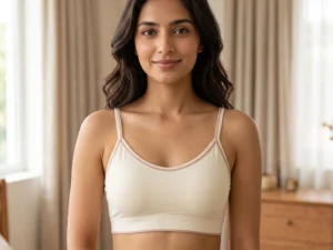 Model wearing Smooth Stretch Bralette with Contrast Trim made of smooth stretch fabric for all-day comfort