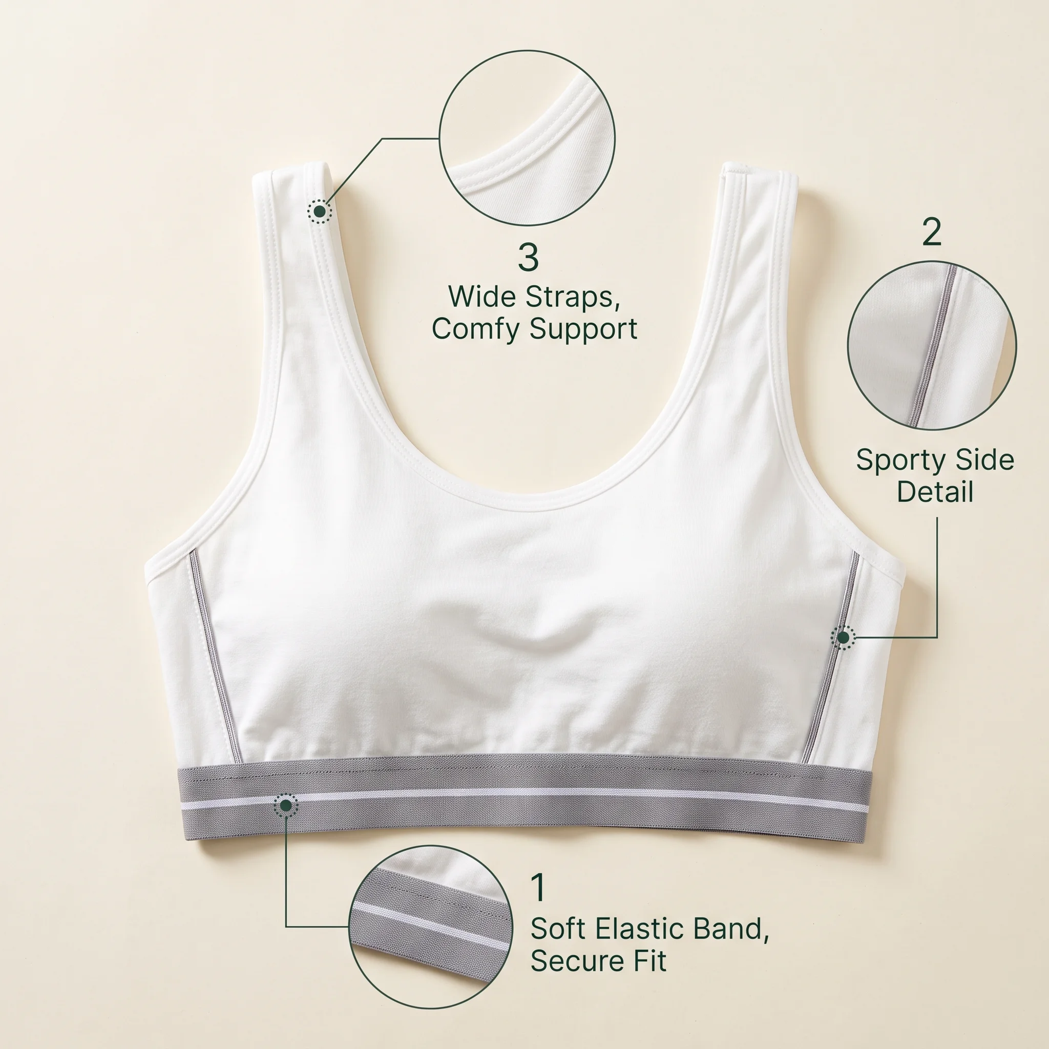 White Sporty Crop Bralette Soft Stretch Wireless Comfort Bra - Image 4