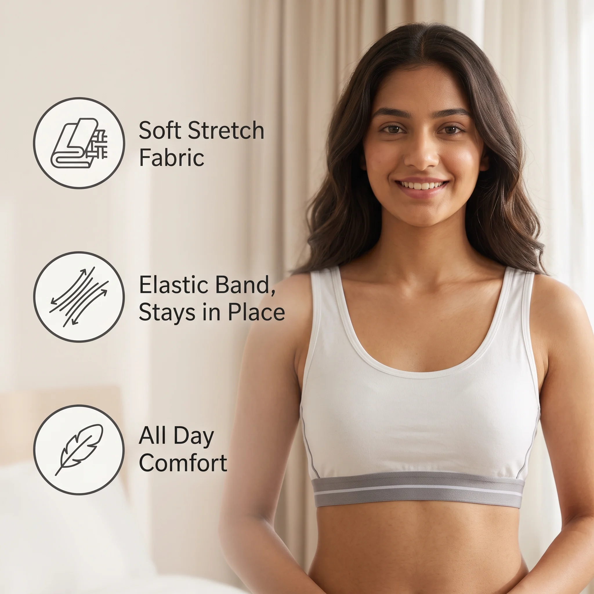 White Sporty Crop Bralette Soft Stretch Wireless Comfort Bra - Image 5