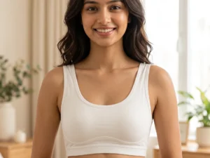 Women's Soft Stretch Bra in white with wide shoulder straps and full coverage cups
