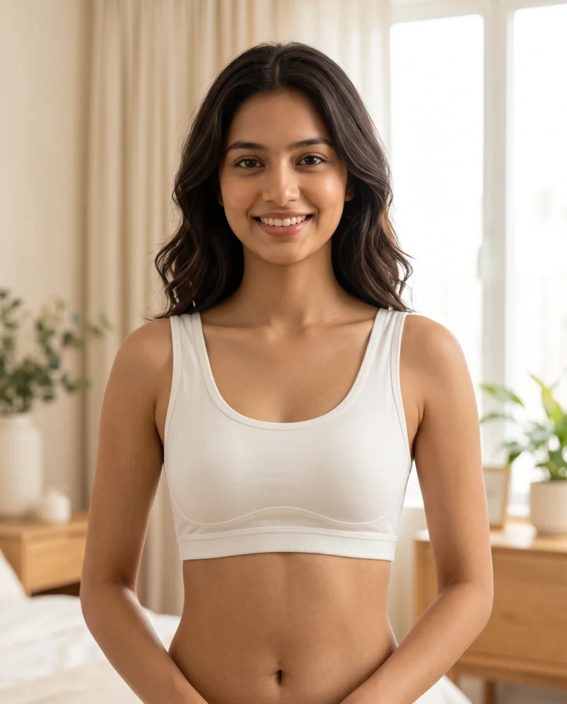 Women's Soft Stretch Bra in white with wide shoulder straps and full coverage cups